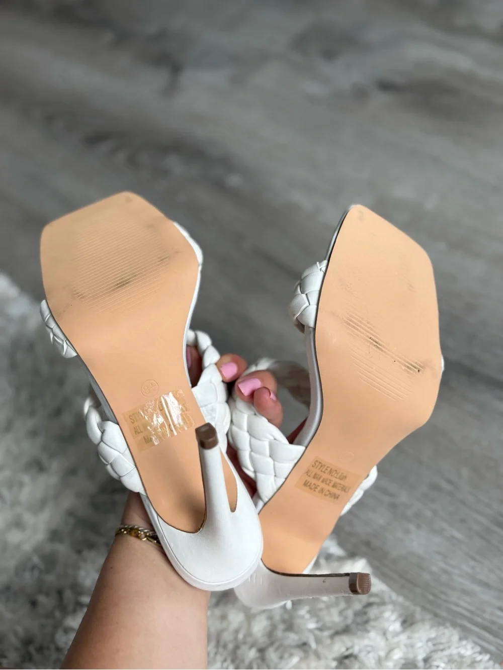White Braided High Heel Sandals